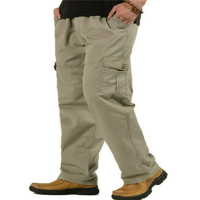 MesaSe Mens Loose Fit Straight Leg Cargo Pants Lightweight Elastic Waist Solid Color Straight Leg Work Pants
