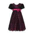 thumbnail image 1 of Little Girls Fuchsia Black Flower Bow Adorned Party Dress 3, 1 of 7
