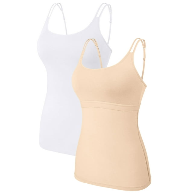 Charmo Lot de 2 Camisoles en Coton pour Femmes avec Soutien-Gorge Intégré