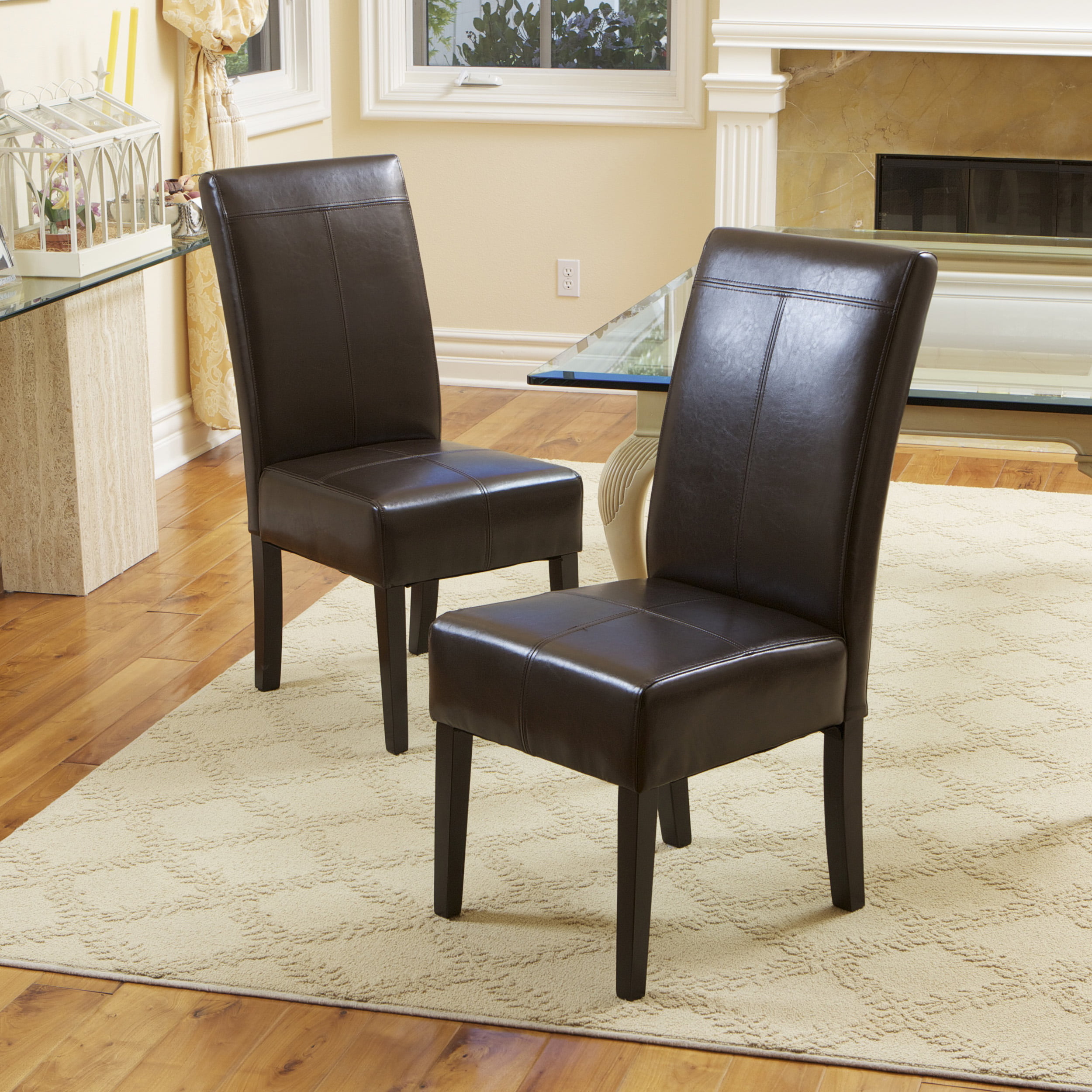 Ketan Bonded Leather Dining Chairs, Set of 2, Chocolate