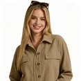 thumbnail image 2 of CBASIHI Womens Cropped Corduroy Jackets- Classic Collar Casual Vintage Lightweight Loose Fit Long Sleeve Button Down Shackets Khaki Size S, 2 of 8