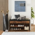 thumbnail image 4 of Shoe Bench, Lift Top Shoe Storage Bench, Adjustable Shelf Entryway Bench, Metal and Wood Shoe Rack Organizer with Cushion for Entry, Bedroom, Closet, Living Room, Hallway (Brown, 35.5“W), 4 of 9