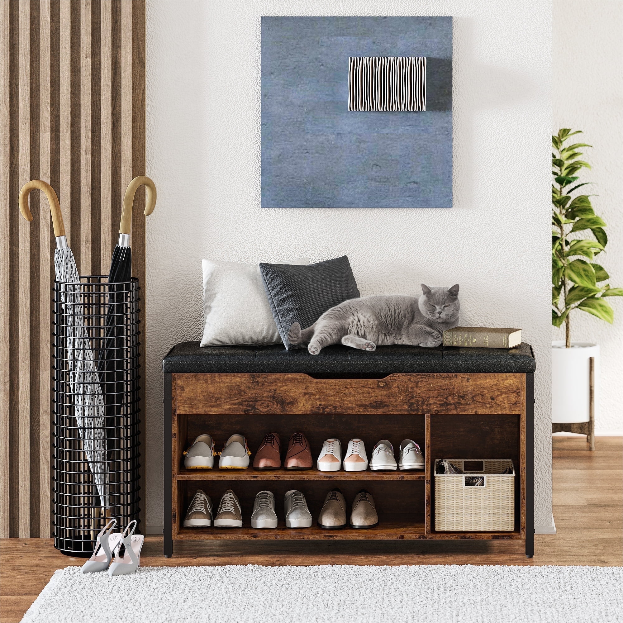 Innod Lift Top Shoe Storage Bench, Brown photo 4