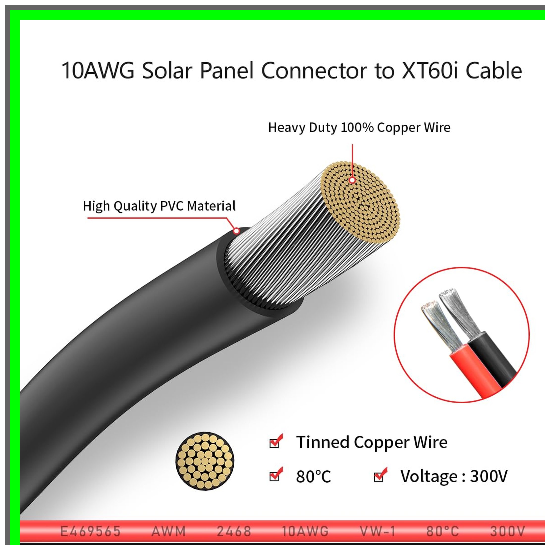Solar XT60i Adapter Cable 10AWG 10FT for Portable Power Stations