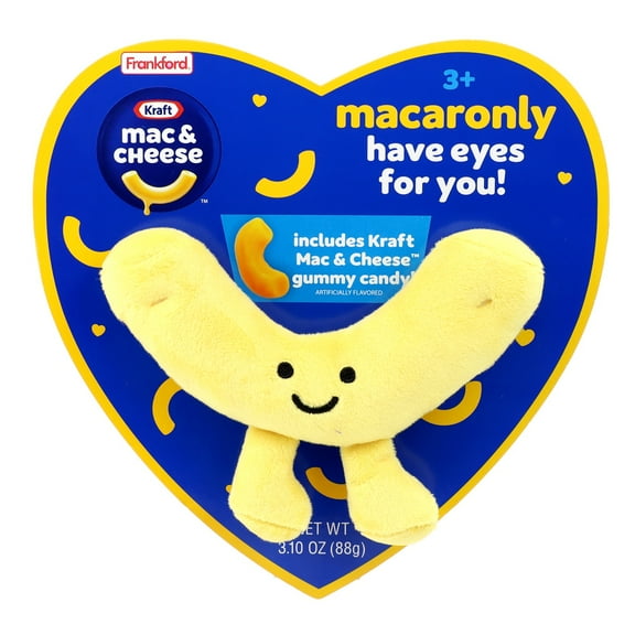 Frankford Kraft Mac & Cheese Fruit Flavor Gummy Candy Heart Box w/Plush Toy, 3.1oz