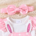 thumbnail image 5 of Bagilaanoe 3Pcs Newborn Easter Outfits Baby Girls Overalls Dress Set Short Sleeve Romper Tops + Cartoon Suspender Skirt + Headband 3M 6M 9M 12M 18M Infant Spring Casual Clothes, 5 of 7
