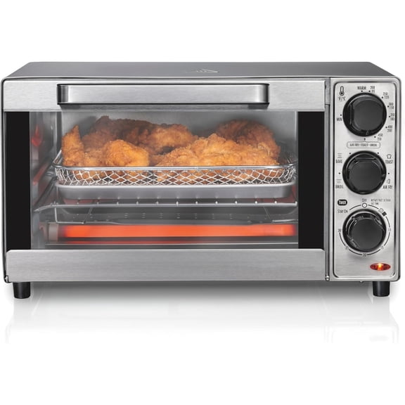 4 Slice Countertop Air Fryer Toaster Oven Combo | Air Fry, Bake, Broil, Toast | 30 Minute Timer | Automatic Shut Off | 200 to 450ºF Adjustable Temp | Stainless Steel