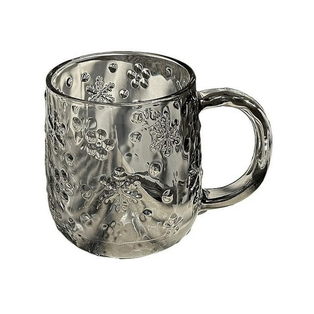 Taza de vidrio con asa y relieve de copo de nieve, 325 ml, vasos de vidrio de colores