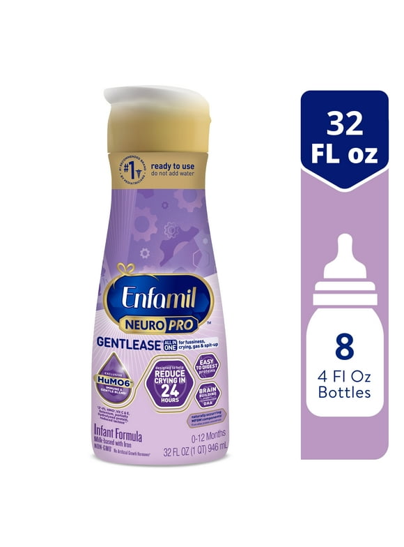 Enfamil NeuroPro Gentlease Baby Formula, Infant Formula Nutrition, Brain Support that has DHA, HuMO6Immune Blend, Designed to Reduce Fussiness, Crying, Gas & Spit-up in 24 Hrs, Liquid Bottle, 32 Oz