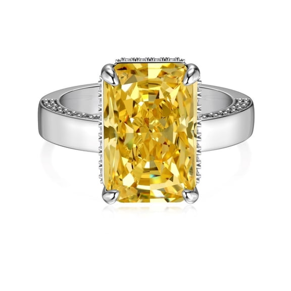 8×12MM 925 Sterling Silver Radiant Cut Ring Yellow Wedding Engagement Rings for Women CZ Crushed Ice Statement Cocktail Ring Size 5-9