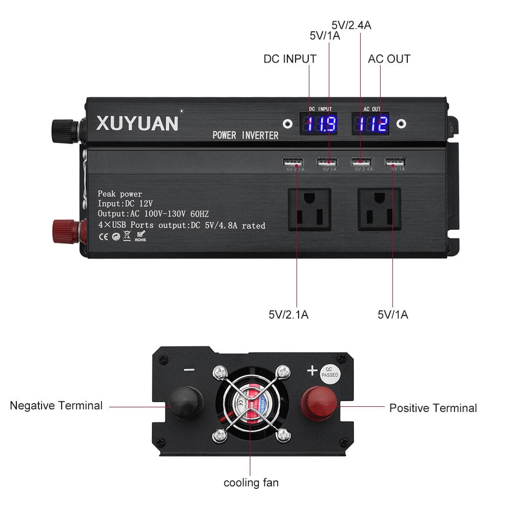Car Inverter 3000W 4000W 5000W 12V/24V 110/220V DC to AC Power Inverter Dual Led Display Modified Sine Wave Power Voltage Transformer Converter