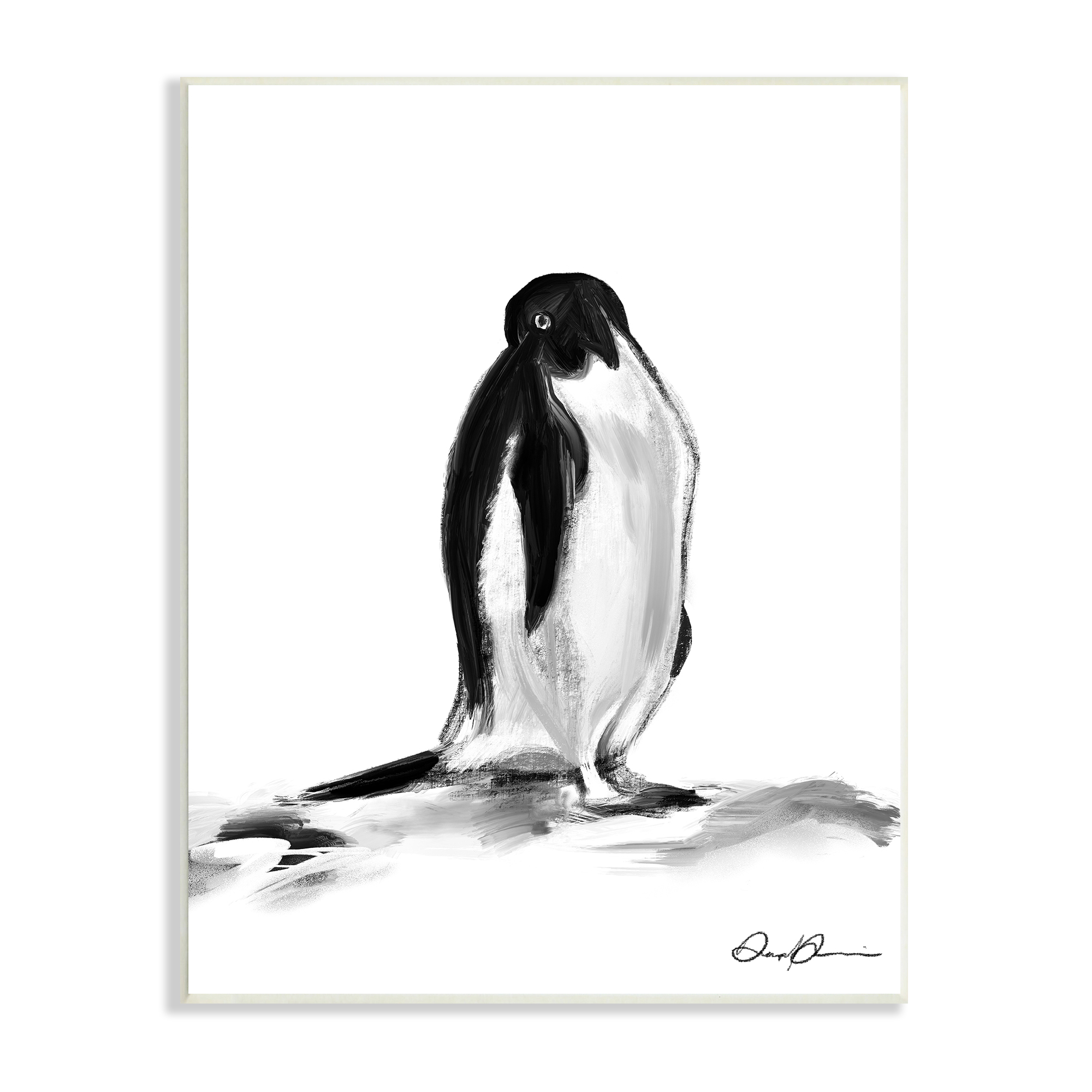 Stupell Industries Bashful Penguin Arctic Snow Bird Minimal Black White ...