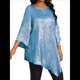 thumbnail image 1 of Blusa Holgada con Cuello Redondo y Mangas de Puntos, Dobladillo Irregular, Talla Grande 2025 para Mujer Azul XXXL, 1 of 8