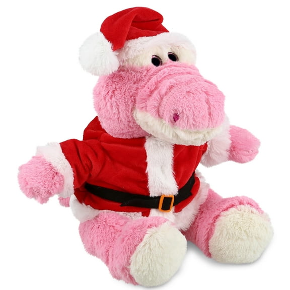 DolliBu Santa Sitting Pink Alligator Stuffed Animal Plush Toy - Super Soft Dress Up with Red Santa Claus Outfit, Cute Wildlife Gift, Perfect Holiday Christmas Gift - 10 Inch