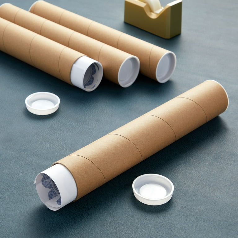 Stockroom Plus 12 Pack Mailing Tubes with Caps for Packaging Posters, 2x12 inch Round Cardboard Mailers for Shipping Artwork