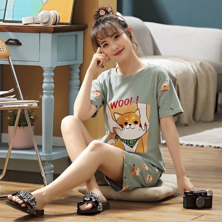 

Homeex Summer New Style Cotton Short-Sleeved Thin Couple Pajamas Shiba Inu Girl Increase 4XL
