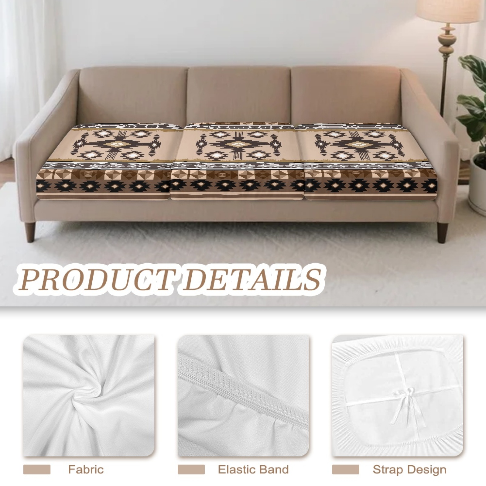 Xoenoiee Aztec American Tribal Print Sofa Couch Cushion Covers Replacement Couch Seat Covers Stretch Sofa Seat Slipcovers Washable Furniture Protectors Sofa Slipcover with Elastic Bottom