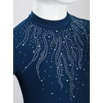 thumbnail image 4 of TiaoBug Kids Girls Shiny Rhinestone Gymnastics Leotard Hollow Back Long Sleeve Figure Skating Jumpsuit Navy Blue 14, 4 of 7
