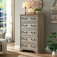 thumbnail image 3 of OKD Farmhouse 5-Drawer Dresser with Vintage Wood Thick Plank, Tall Storage Chest with Anti-Tip Device for Bedroom, Living Room, Light Rustic Oak, 3 of 7