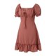 thumbnail image 3 of VISgogo Vestido de verano para mujer, vestido corto de corte bajo liso con lunares jacquard de manga corta, trajes de dobladillo con volantes de cintura alta para mujer VISgogo  moda, 3 of 9