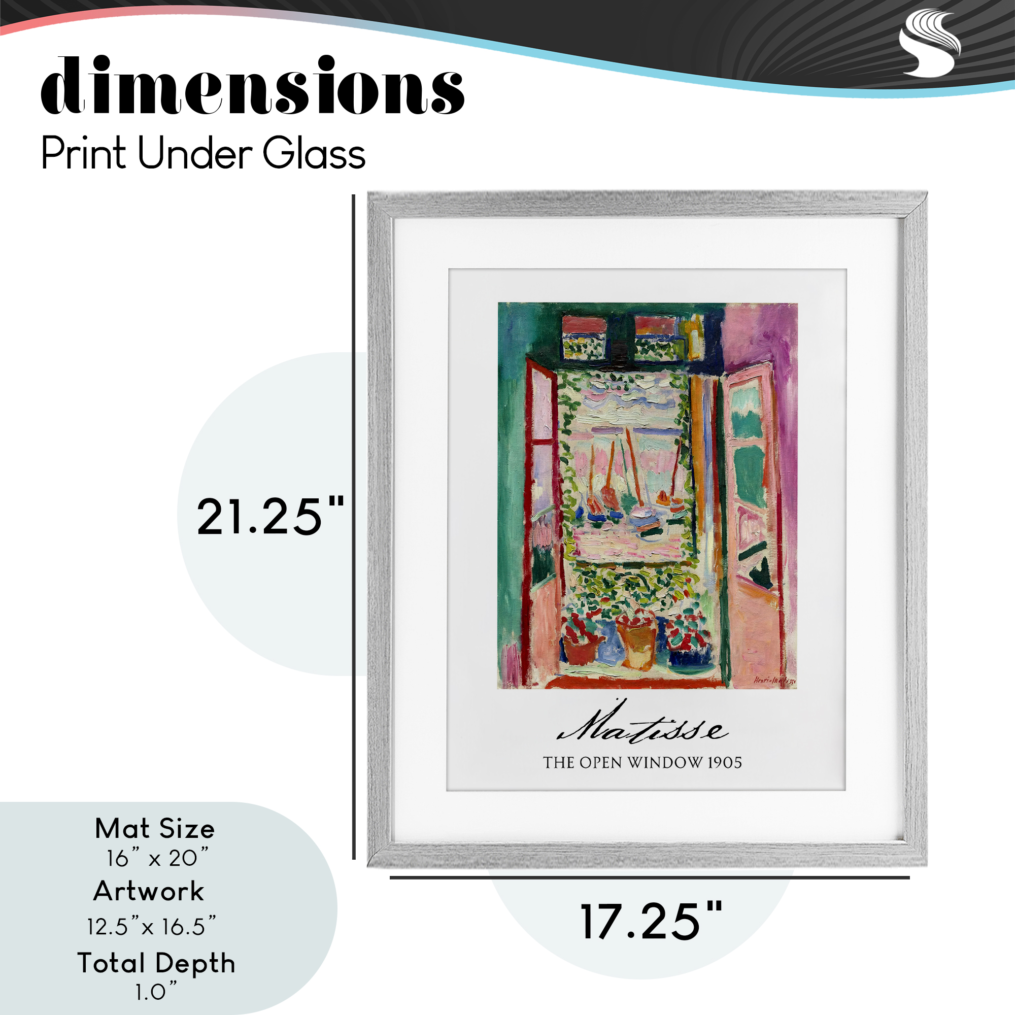 The Open Window Matisse Gray Framed Print Under Glass, design by Vintage Hustle
