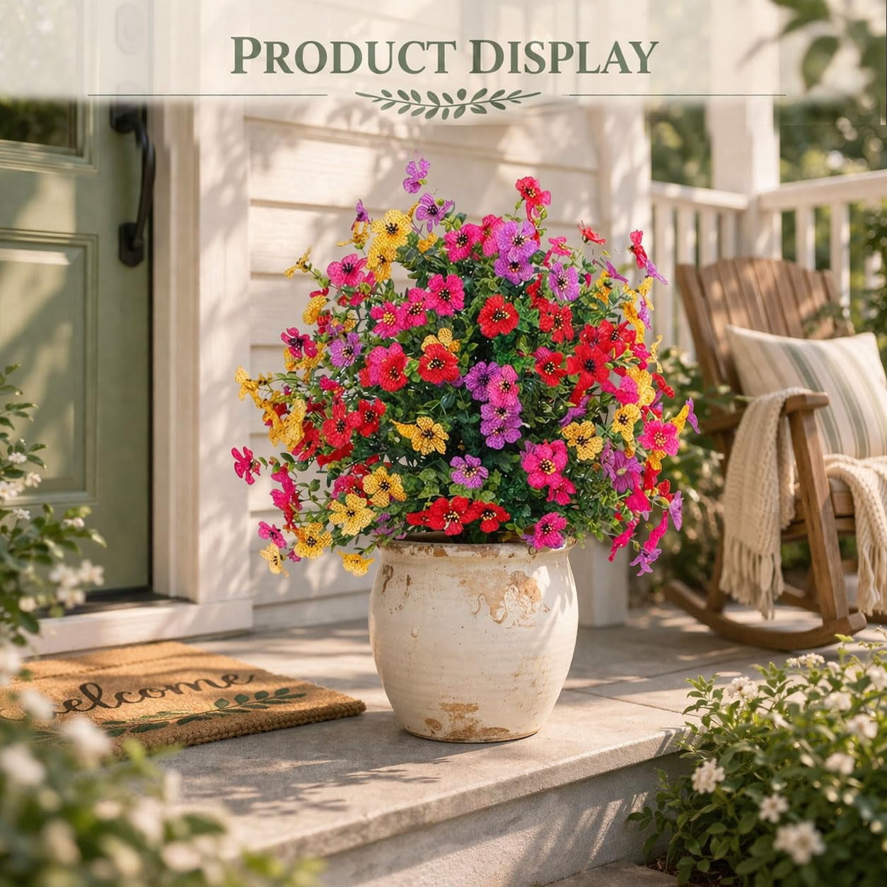 Artificial Petunias with Ground Stake, 22 Inch Artificial Flowers for Outdoors Stick in Ground, Lifelike Faux Flowers for Garden, Yard, Planter, Porch, Indoor Outdoor Home Decor