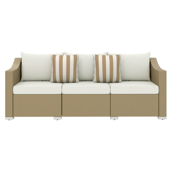 Rattan Wicker Patio Sofa, 3-Seater Outdoor Couch with Cushions & Pillows