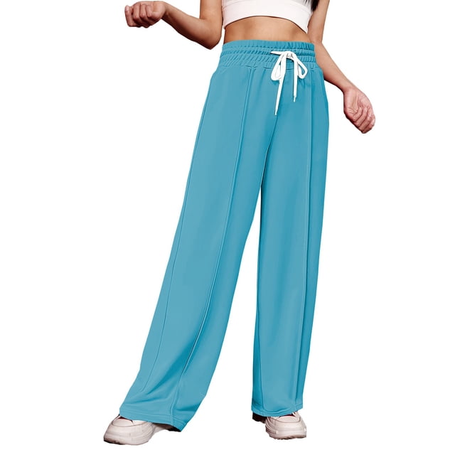 Timegard Wide Leg Pants for Women Elastic High Waist Running Trousers Fall Solid Color Joggers Pants