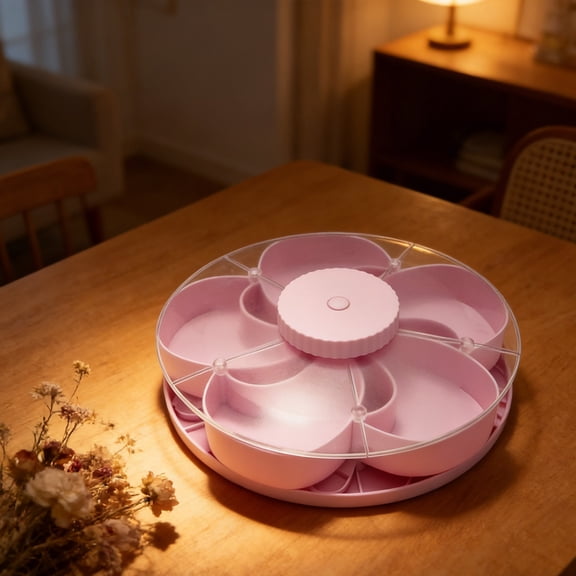 Spinning Lazy Susan Snack Container, Rotating Divided Serving Tray with Lid, Portable Appetizer Dip Box, Multi Functional Organizer for Kitchen Travel Party Decor