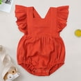 thumbnail image 2 of mgoYE Baby Girls Playsuits Ruffled Bodysuit 3 6 12 18 Month Fly Sleeve Romper Newborn Cotton Linen Jumpsuit Infant Summer Clothes(Brick Red,9-18 Months), 2 of 7