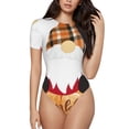 thumbnail image 1 of Kdxio Justaucorps à Manches Courtes Imprimé Gnomes d'Automne pour Femmes Col Rond Modal Doux Confortable Ajustement Aguichant Haut-Moyen, 1 of 7