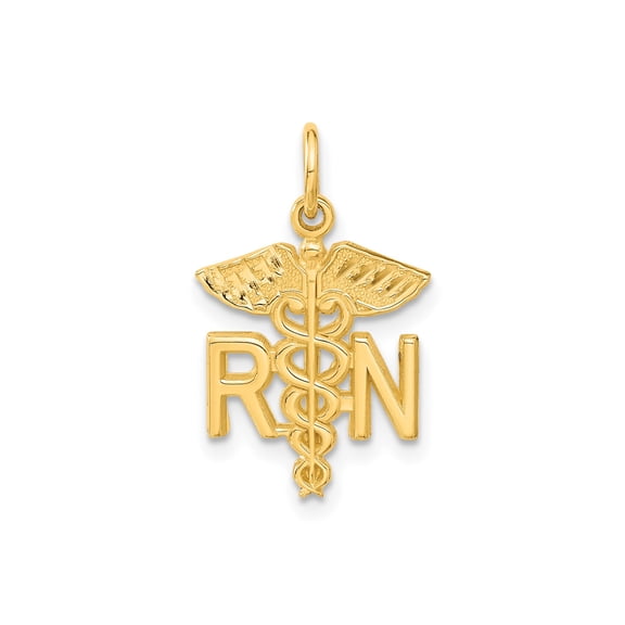 14k Yellow Gold RN Caduceus Pendant Charm, Registered Nurse Jewelry for Women
