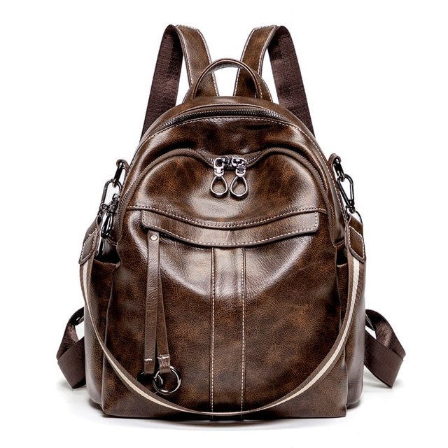Mochila de moda para mujer, fácil de llevar, estilo retro, de piel encerada al óleo, mochila multiusos, bolso de viaje informal