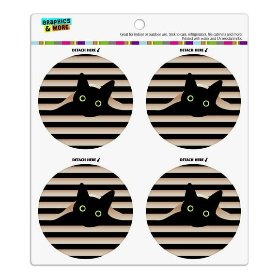 Black Cat In Window Refrigerator Fridge Locker Vinyl Circle Magnet Set