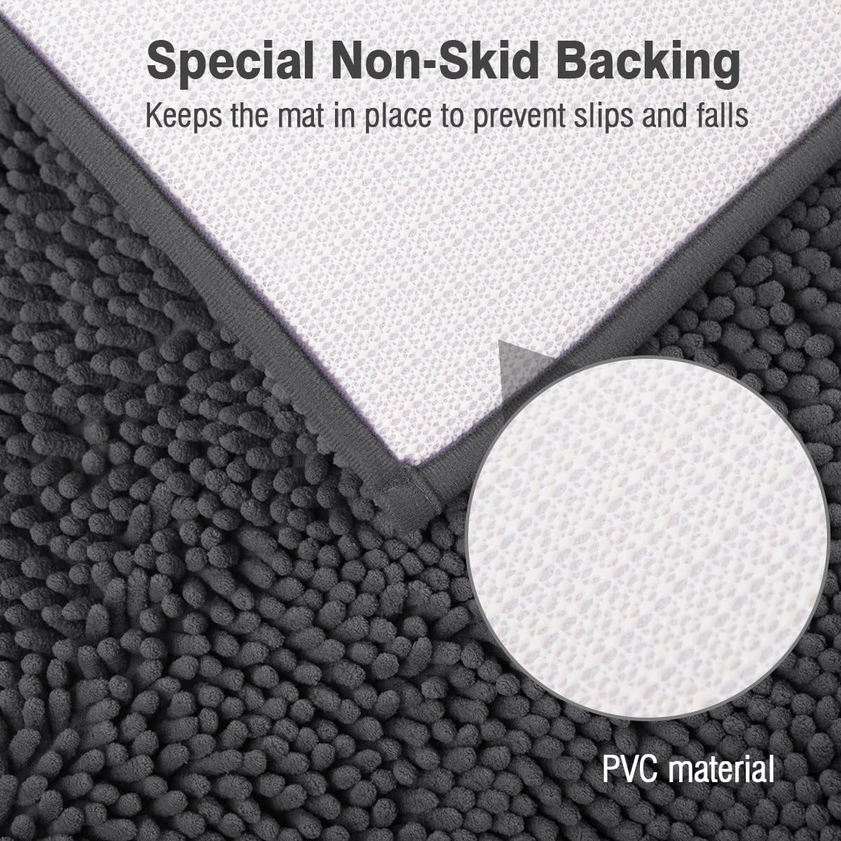 ITSOFT Luxury Bathroom Mats, Non-Slip Chenille Bathmat, Ultra Absorbent, U-Shaped, Charcoal Gray