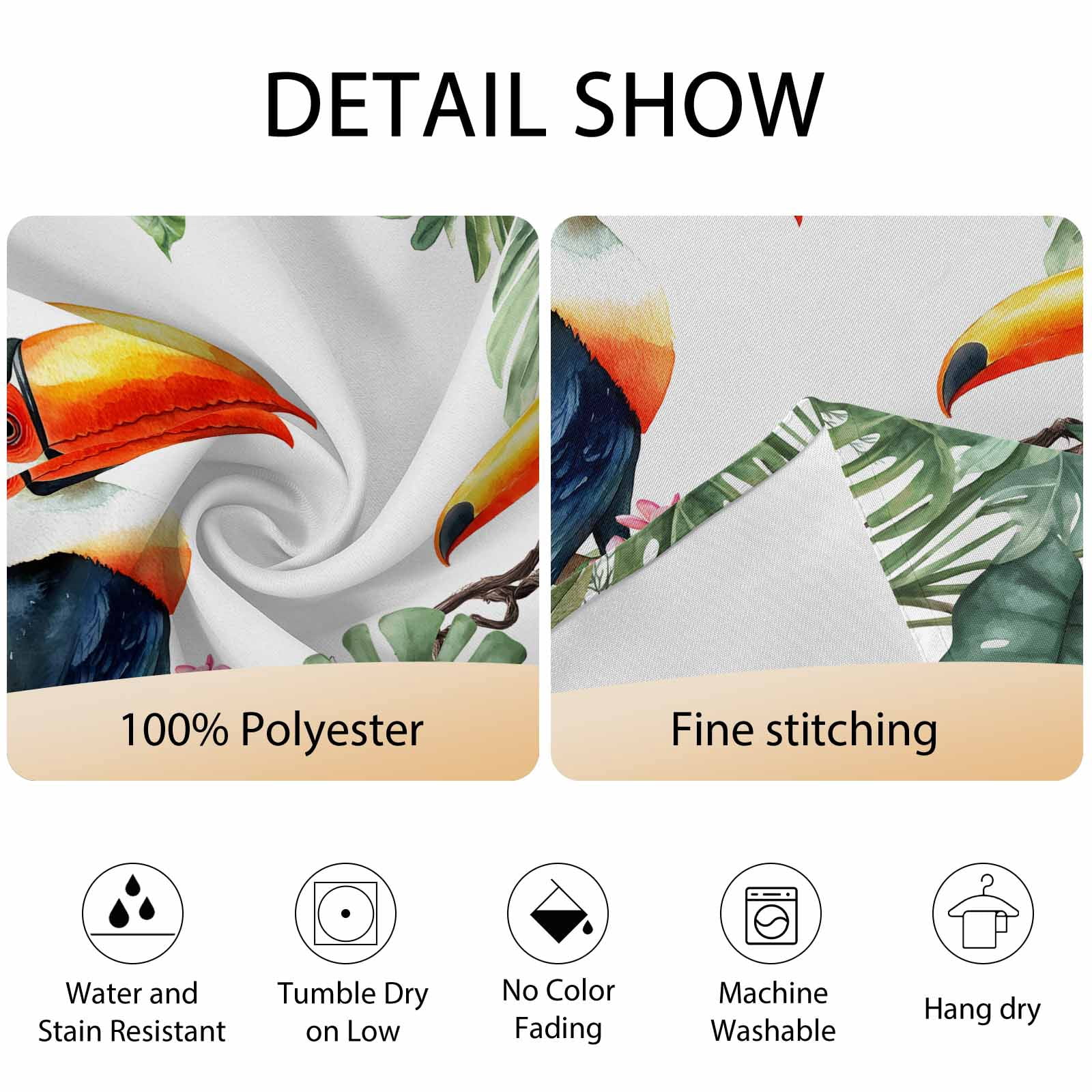 Round Tablecloth Tropical Botanical Waterproof Oil Proof Polyester Table Cloth Cover Decor for Home Dining Outdoor,Patio,Parties, 60" Dia. Palm Banana Leaf Toucan Green