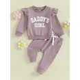 thumbnail image 3 of Baby Girl 2Pcs Fall Outfits 6M 12M 18M 24M 3Y Ruffle Long Sleeve Letter Embroidery Sweatshirt + Pants Set Toddler Clothes, 3 of 10