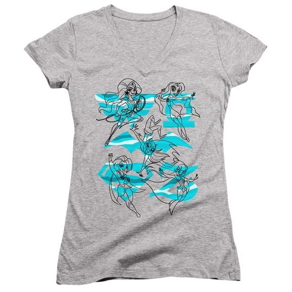 Dc Superhero Girls/Line Art Group Junior Women's V-Neck T-Shirt Athletic Heather