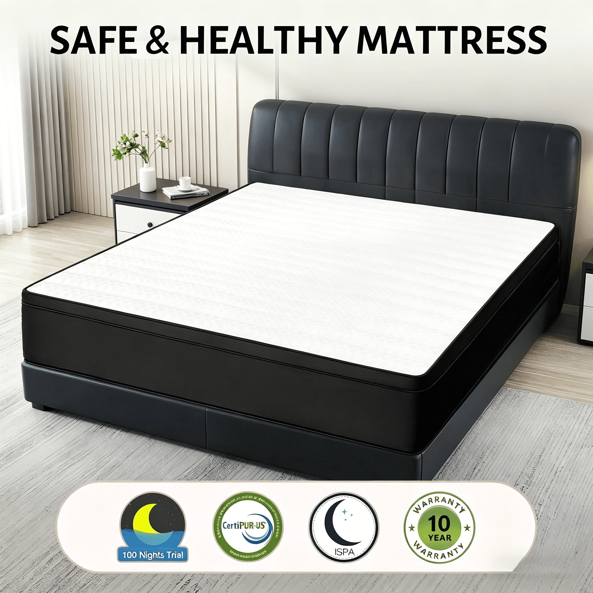 Queen Mattress 10 inch, Hybrid Queen Size Mattress in a Box with Upgrade Innerspring, Pro Black