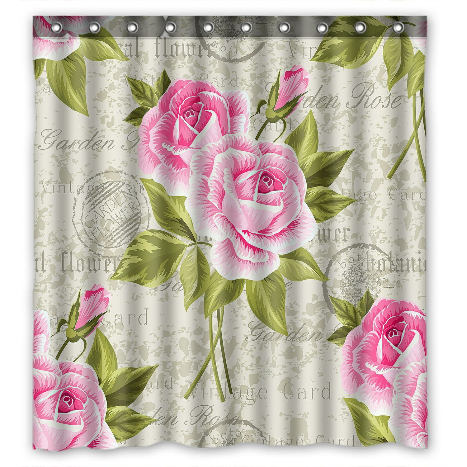 Pink Floral Shower Curtain and Window Curtain Waterproof Fabric Colorful Chic Pink Rose Flower Bathroom Polyester Shower Curtain with 12 Holes for Bathtub Showers,72x72 inches