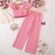 thumbnail image 5 of Odeerbi 8-13 Años Niñas Conjuntos de Verano Algodón Camisola Volantes Tops Pantalones Pata Ancha Conjunto de Dos Piezas Cuello Redondo Top Pantalones Conjunto, 5 of 9