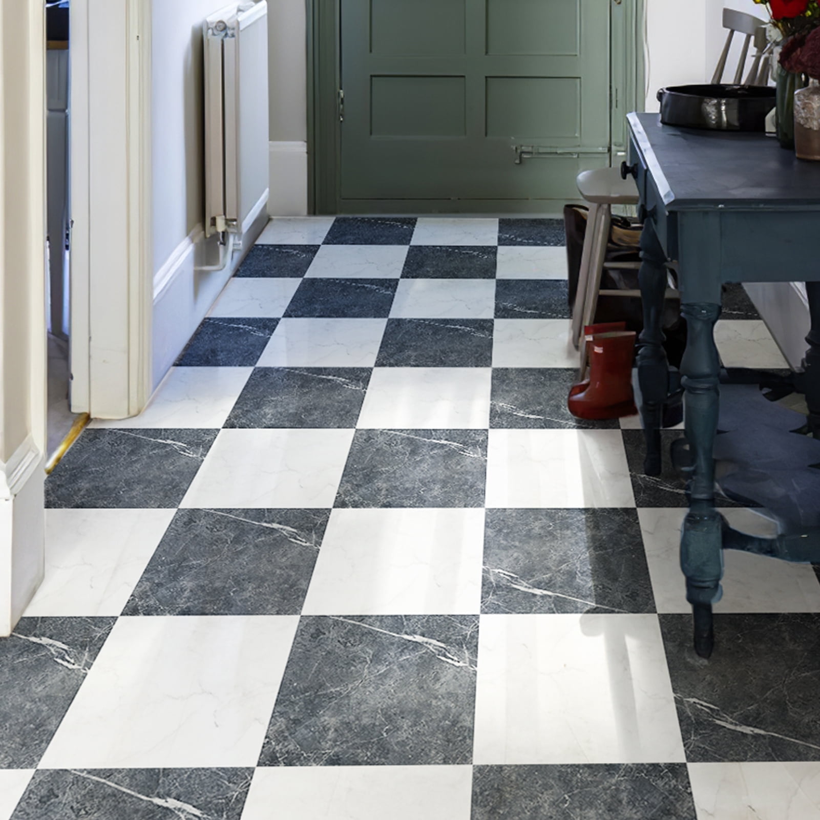 Art3d 30 Tiles 12 x 12 inch Peel and Stick Vinyl Floor Tiles, Self Adhesive Waterproof Flooring Planks, 15 Tiles in Black and 15 Tiles in White, Cover 30 Sq.ft