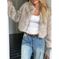 thumbnail image 5 of Women'S Cropped Faux Fur Jacket Long Sleeve Open Front Cardigan Casual Puffy Parka Hairy Short Coat Apricot L, 5 of 7