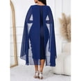 thumbnail image 2 of Navy Blue Elegant Cape Midi Dress With Ruffle Detail And Rhinestone Belt For Formal Evening Wear, 2 of 7