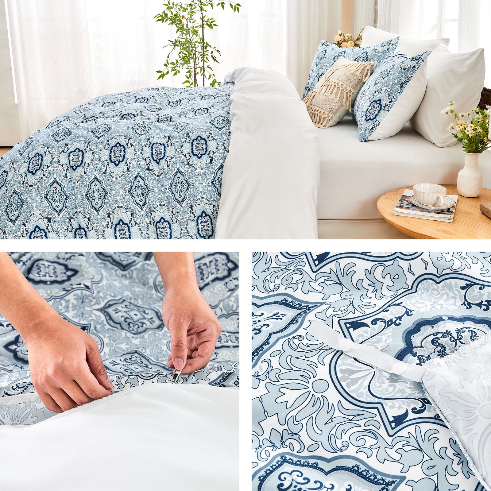 Hitime Queen Duvet Cover Set, Soft & Breathable Microfiber 3 Pieces Queen Bedding Sets, Pattern Queen Comfy Duvet Cover Set, with Zipper Closure (Queen)