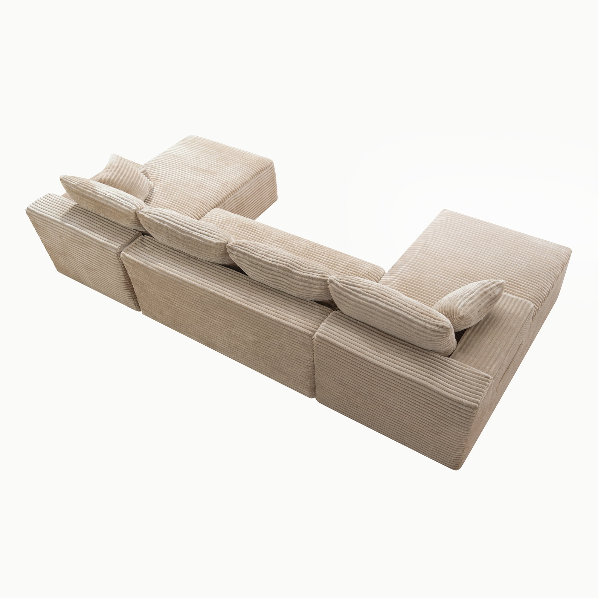 Compressed Boneless Sofa Set with Chaise Lounge, Upholstered Corduroy Couch for 5-6, U-Shaped Modular Sectional Sofa