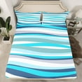 thumbnail image 2 of Manfei Blue Wave Line 4pcs Bed Sheets for Kids, Abstract Stripes King Sheets, Modern Watercolor Aesthetic Sheet Set, Microfiber Room Decor, 2 of 7