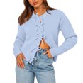 thumbnail image 5 of Women's Bow Tie Front Sweater Long Sleeve Crew Neck Knit Pullover Cardigan, M, 5 of 5