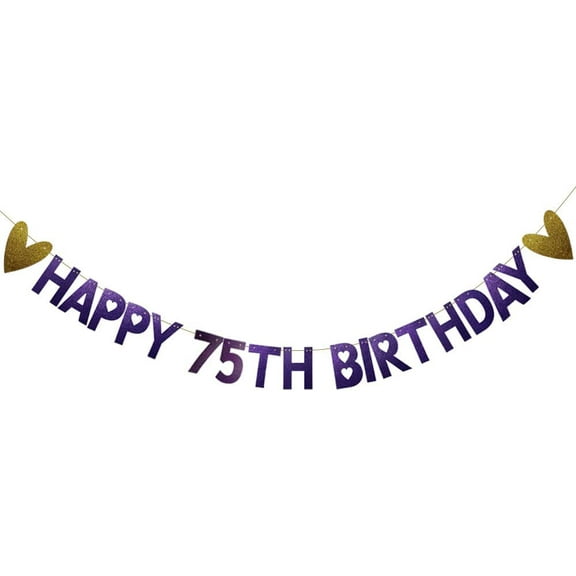 Purple Glitter paper Garlands Banner, ,75th Birthday Party Decorations Supplies,Purple HAPPY 75TH BIRTHDAY