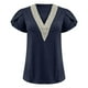 thumbnail image 4 of Camiseta de mujer con cuello en V y costuras de encaje - Manga corta, corte holgado, diseño hueco - Camiseta informal de verano, 4 of 4